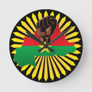 Burkina Faso Karta, Flagga och Revolution Fist Rund Klocka