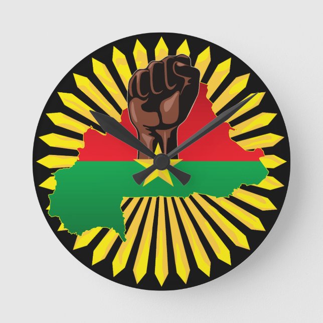 Burkina Faso Karta, Flagga och Revolution Fist Rund Klocka (Framsida)
