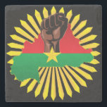 Burkina Faso Karta, Flagga och Revolution Fist Stenunderlägg<br><div class="desc">Burkina Faso karta med sin Flagga och en symbolisk Revolution Fist som representerar makt,  Stiga upp,  motstånd,  frihetskamp,  på Abstrakt Bright Sol Rays. Original Vector Illustration Copyright BluedarkArt ChameleonArt.</div>