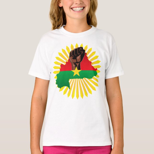 Burkina Faso Karta, Flagga och Revolution Fist T Shirt (Framsida)