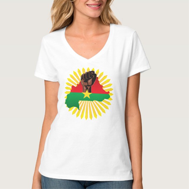 Burkina Faso Karta, Flagga och Revolution Fist T Shirt (Framsida)