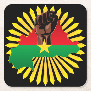 Burkina Faso Karta, Flagga och Revolution Fist Underlägg Papper Kvadrat