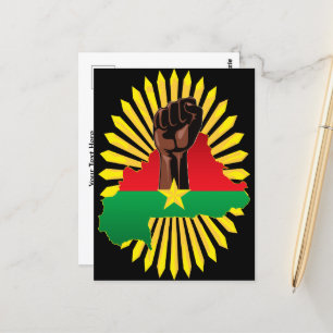 Burkina Faso-karta, flagga och revolutionsnäve Vykort