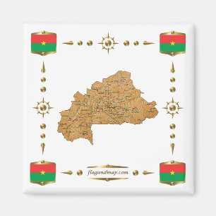 Burkina Faso Karta + Flaggor Magnet