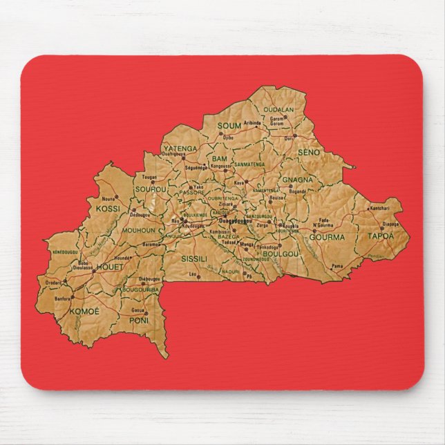 Burkina Faso Karta Mousepad Musmatta (Framsidan)
