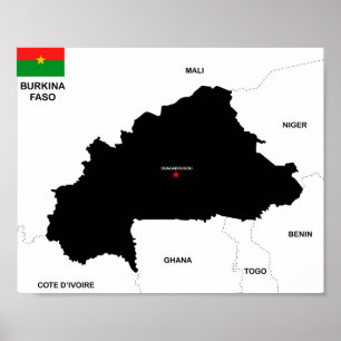 Burkina faso land politiska karta flagga poster