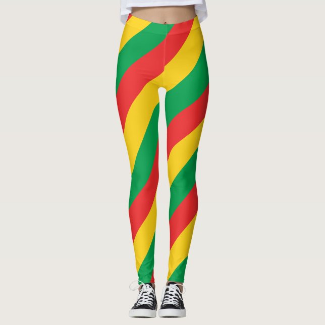 Burkina Faso National Flagga Färg Diagonal Leggings (Framsida)