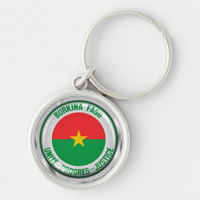 Burkina Faso Round Emblem Rund Silverfärgad Nyckelring (Framsidan)