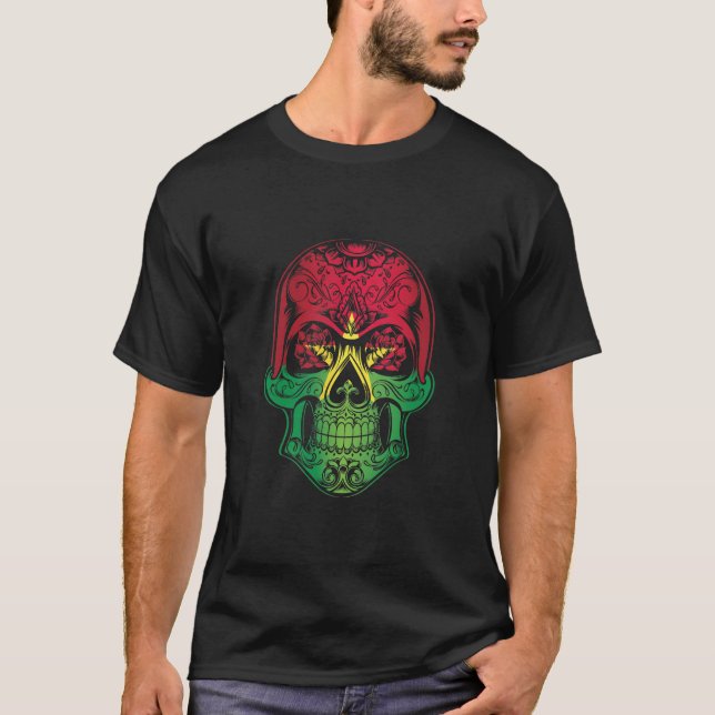 Burkina Faso Skull och Ro Flagga T Shirt (Framsida)