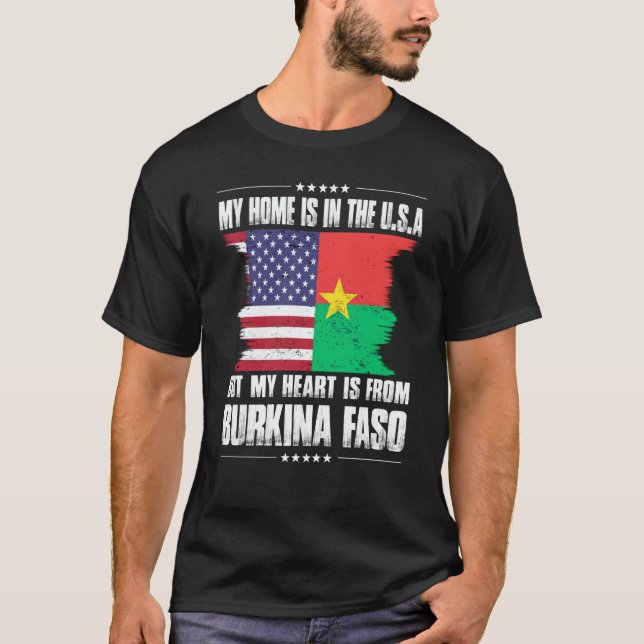 Burkinabe American Patriot Grown Proud Home Heart  T Shirt (Framsida)