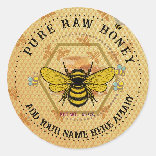 Burkmed Honung Etiketter | Bina & Bikupa Apiary Kl (Framsida)