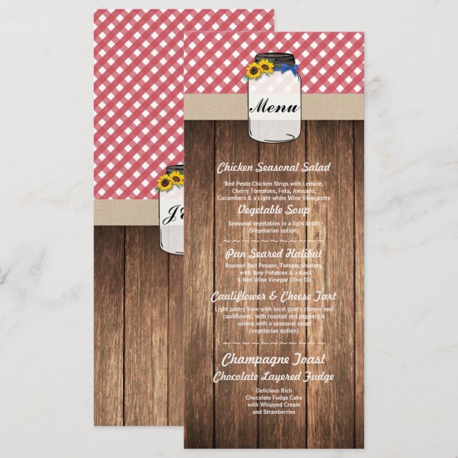 Burkmunu Bröllopsmottagning Röd Kryss Solros Meny (Fram/baksida)