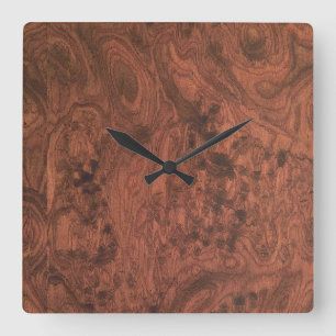 Burl Mahogany Wood Struktur Fyrkantig Klocka