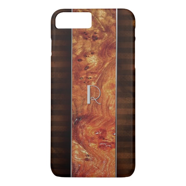 Burl Wood look Monogrammed iPhone 7 Plus Fodral Case-Mate iPhone Skal (Baksida)