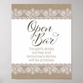 Burlap and Lace Rustic Wedding, Bridal Shower Sign Poster