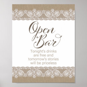Burlap and Lace Rustic Wedding, Bridal Shower Sign Poster