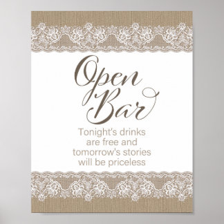 Burlap and Lace Rustic Wedding, Bridal Shower Sign Poster