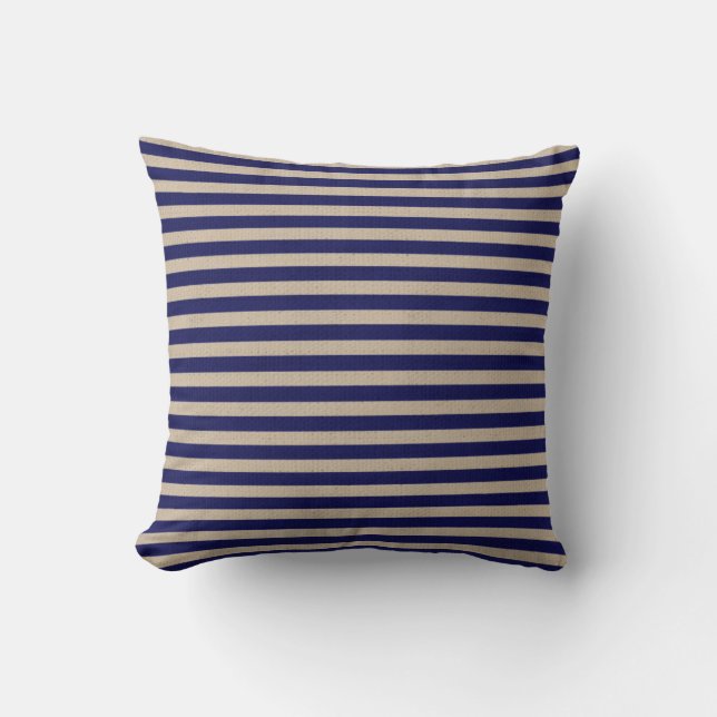 Burlap and Navy Blue Rand Pillow Kudde (Framsida)