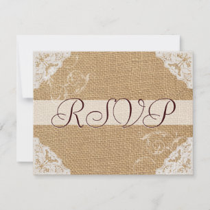 Burlap Antik Vit Spets Bröllop RSVP OSA Kort