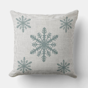 Burlap Aqua Snowflake/Renare Julpån Kudde