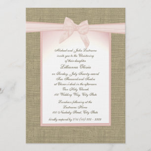 Burlap Baby Rosa Christening Inbjudningar