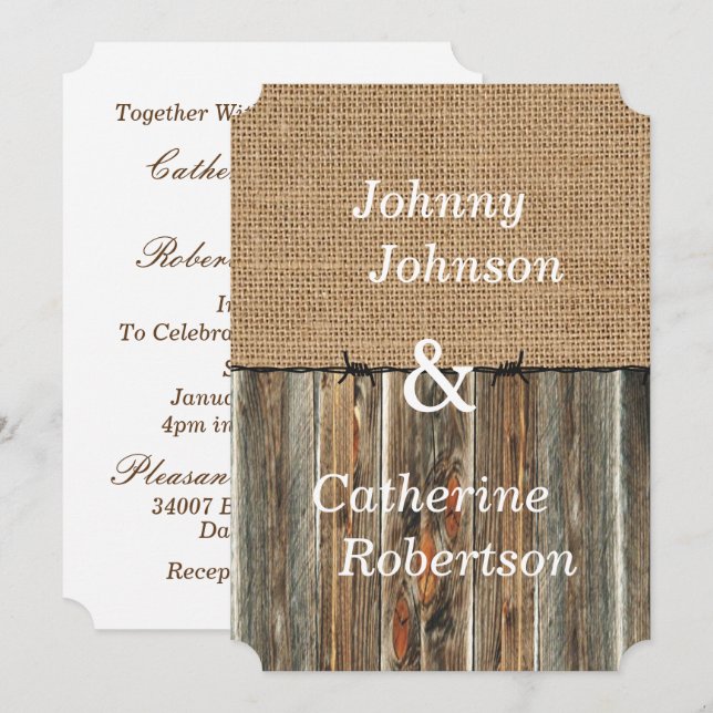 Burlap Barnwood Barbed Wire-inbjudan Inbjudningar (Fram/baksida)