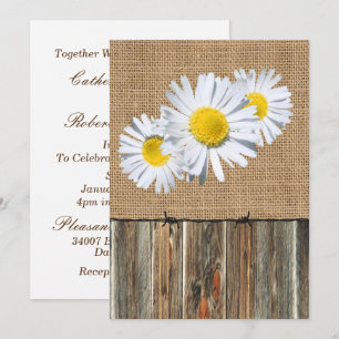 Burlap Barnwood Barbed Wire och Daisyn Inbjudan