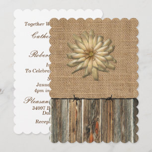 Burlap Barnwood Barbed Wire och Flower Inbjudan