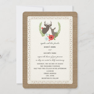 Burlap + Blommigt med inspikad Snöre Buck + Doe Inbjudningar