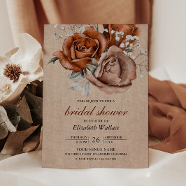 Burlap Brända Orange Rosor Terrakotta Bröllopsdusc Inbjudningar