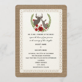 Burlap + Bröllop Buck i Snöre,  Buck + Doe Hjort Inbjudningar