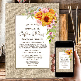 Burlap Bröllop efter Party Solrosblommans Blommigt Inbjudningar