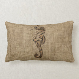 Burlap brons design för Seahorseillustrationsjöliv Lumbarkudde