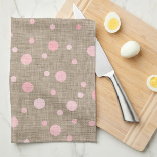 BURLAP BROWN MED SHADES OF ROSA POLKA DOTS KÖKSHANDDUK
