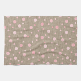 BURLAP BROWN MED SHADES OF ROSA POLKA DOTS KÖKSHANDDUK