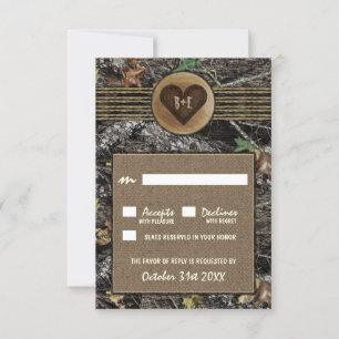 Burlap + Carved Heart Camo-Bröllop OSA Kort