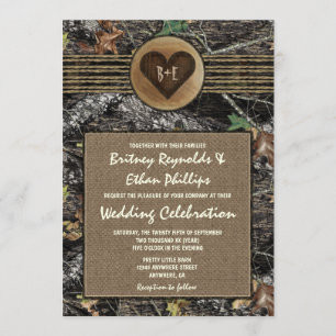 Burlap + Carved Heart Camo bröllopsinbjudningar Inbjudningar