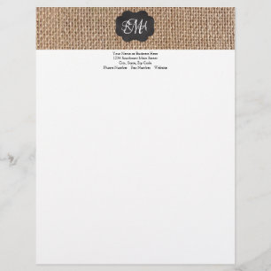 Burlap Chalkboard-utseendet trippelmonogrammat skr Brevhuvud