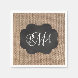 Burlap Chalkboard-utseendet trippelmonogrammat skr Pappersservett