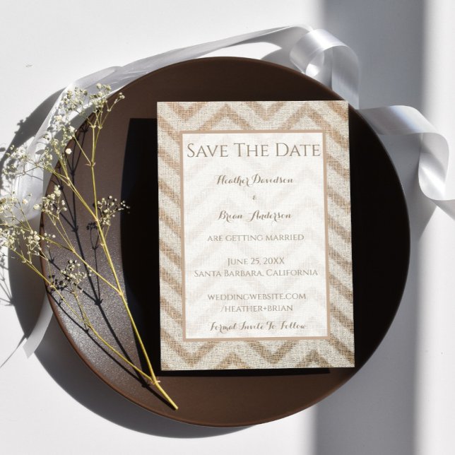 Burlap Chevron Spara datum meddelande (Burlap Chevron Save the Date)