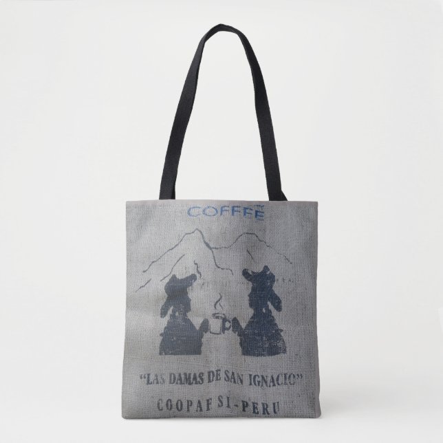 BURLAP COFFEE BAG PURSE TOTE PERU TYGKASSE (Framsida)