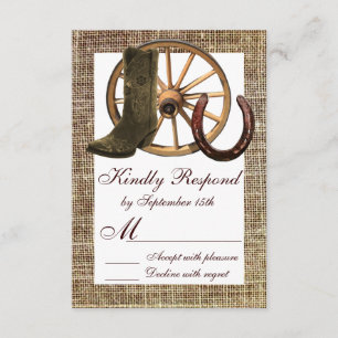 Burlap Cowboy Boots Wagon Wheel Horseshoe OSA Kort
