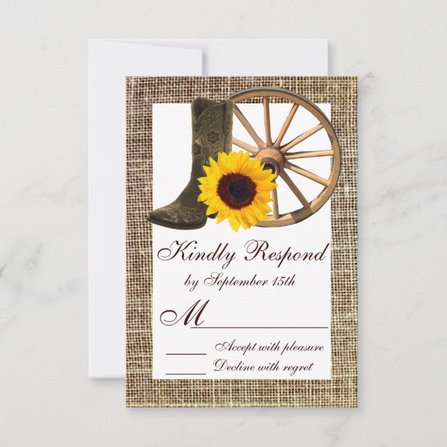 Burlap Cowboy Boots Wagon Wheel Solros OSA (Framsida)