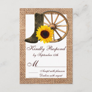 Burlap Cowboy Boots Wagon Wheel Solros OSA Kort