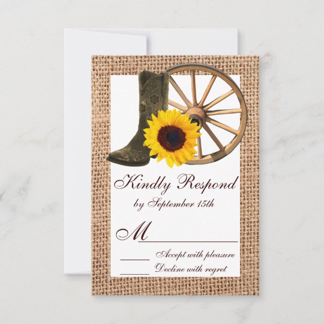 Burlap Cowboy Boots Wagon Wheel Solros OSA Kort (Framsida)