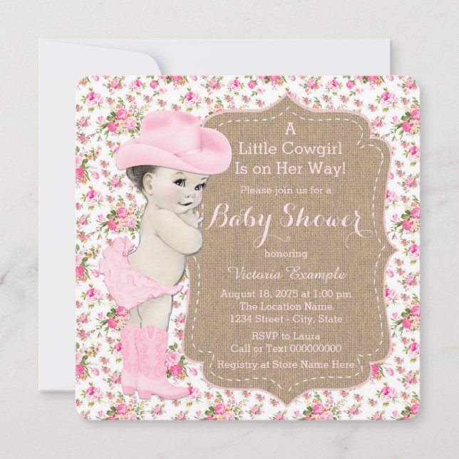 Burlap Cowgirl Baby Shower Inbjudningar (Framsida)