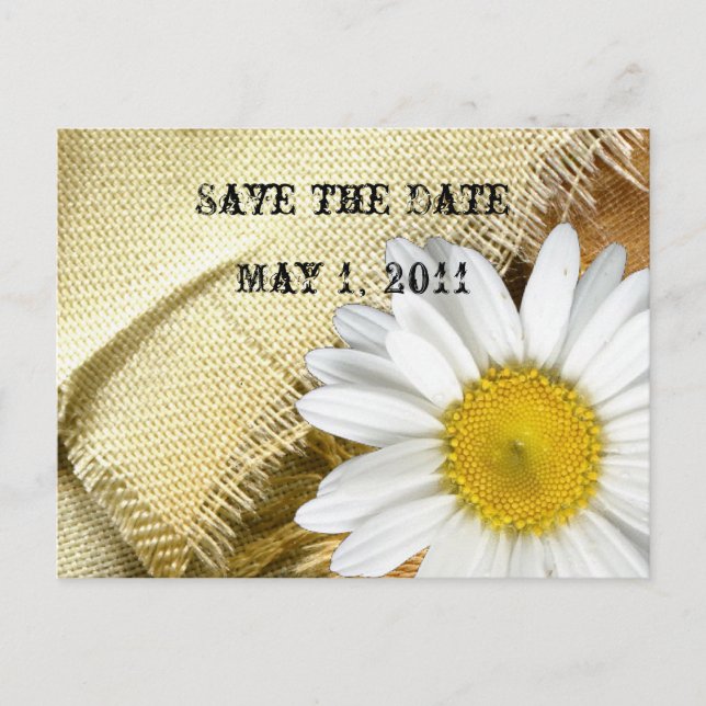 Burlap Daisy Spara datumet Meddelande Vykort (Framsida)