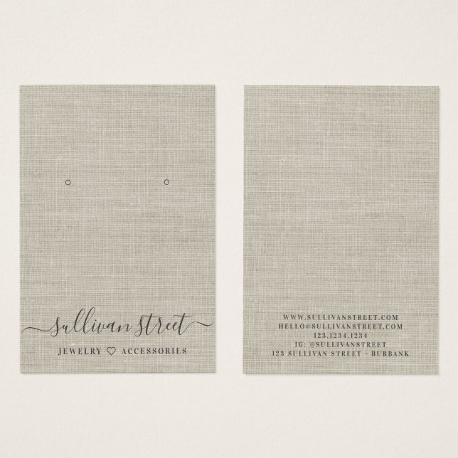 Burlap Earrings Jewelry Visning Card Visitkort (Framsida & baksida)