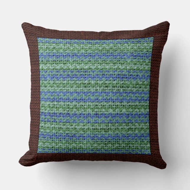 Burlap Färgad Chevron Modern Brun Kant #20 Kudde (Framsida)
