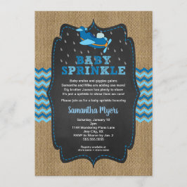 Burlap Flygplan Pojken baby sprinkar inbjudan